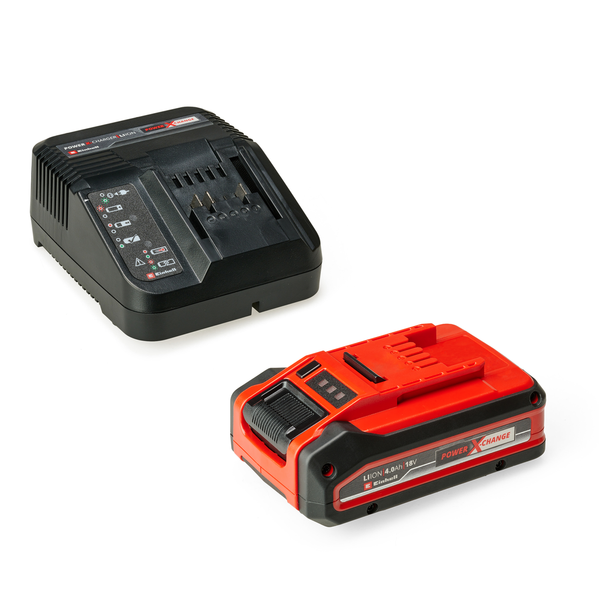 Kit acumulator si incarcator original Einhell 4 Ah PLUS Power X-Change, 1 x acumulator de 18 V 4 Ah, 1 x dispozitiv de incarcare 3 A, timp de incarcare de 75 de minute, potrivit pentru toate dispozitivele Power X-Change