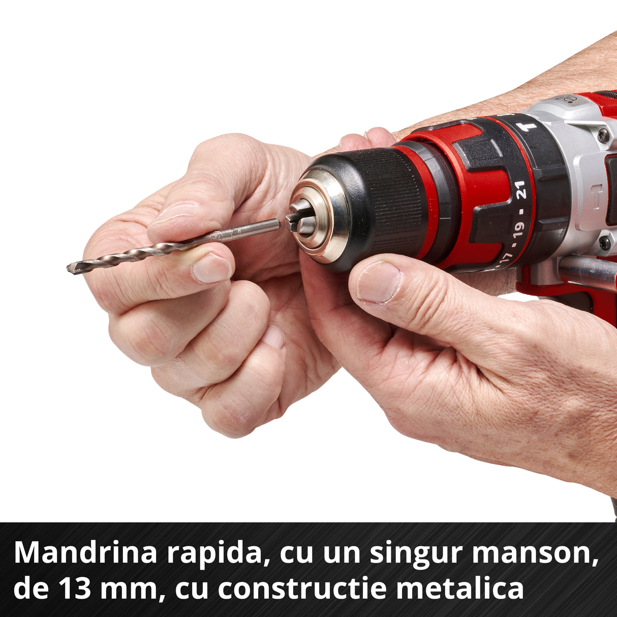 Masina de gaurit si insurubat (bormasina) cu impact pe acumulator Einhell TE-CD 18/48 Li-i Kit Power X-Change, Li-ion, 18 V, 48 Nm, capacitate de gaurire 10 mm in beton, geanta, incl. 2 baterii de 2,0 Ah si incarcator