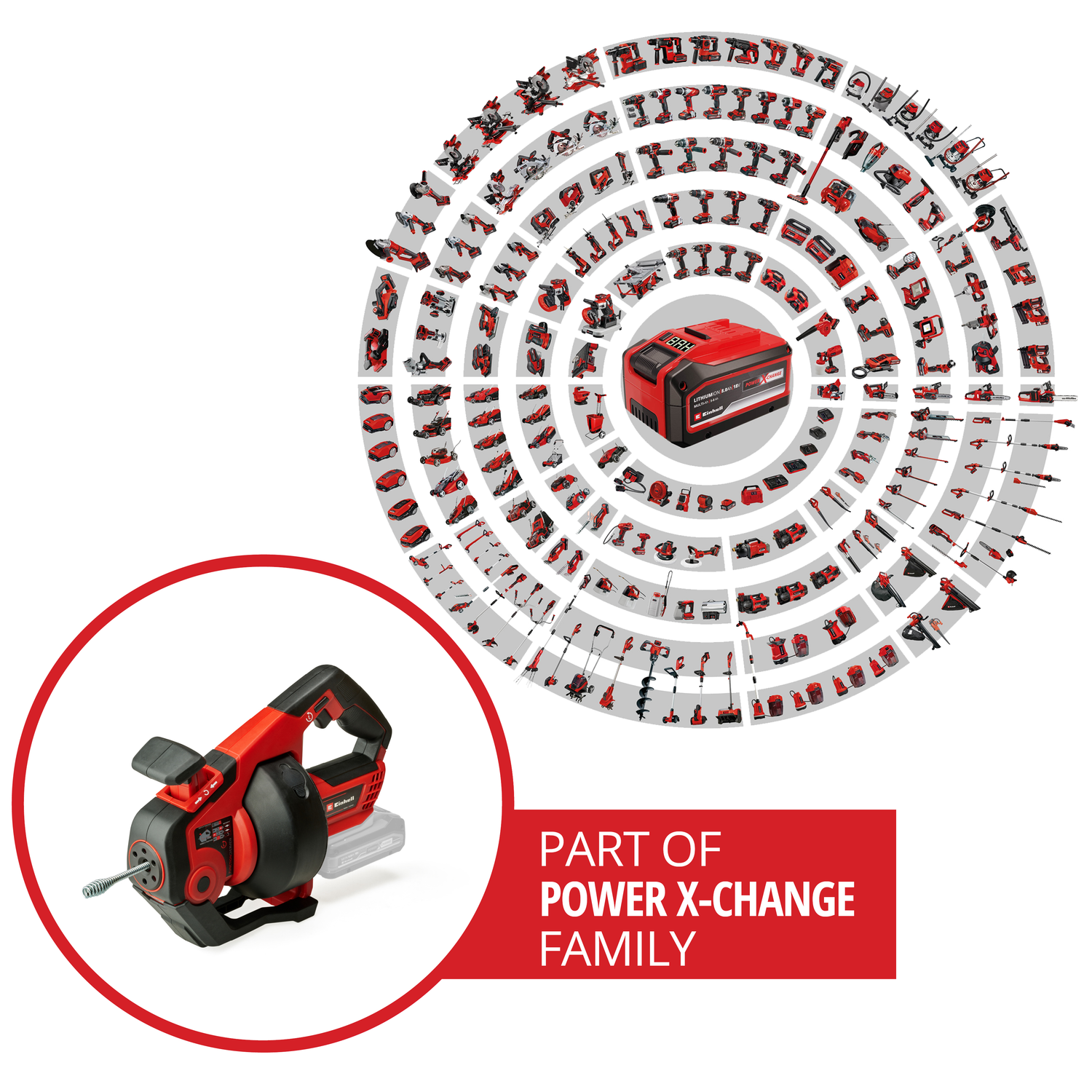 Einhell TE-DA 18/760 Li-Solo Power X-Change akkus lefolyótisztító (18 V, Li-ion, 7,6 m tisztítóspirál, 16–55 mm csőátmérőhöz alkalmas, akkumulátor és töltő nélkül szállítjuk)