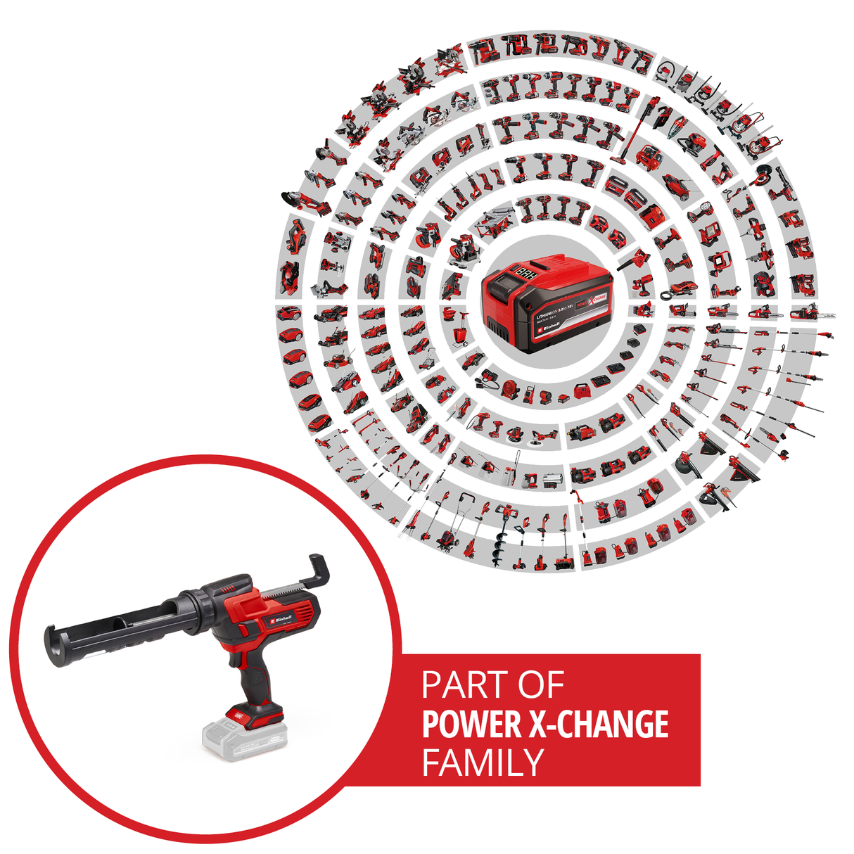 Pistol pentru silicon pe acumulator Einhell TE-SG 18/10 Li-Solo Power X-Change (18 V, pentru tuburi de 310 ml, pana la 2.000 N, viteza reglabila, fara acumulator