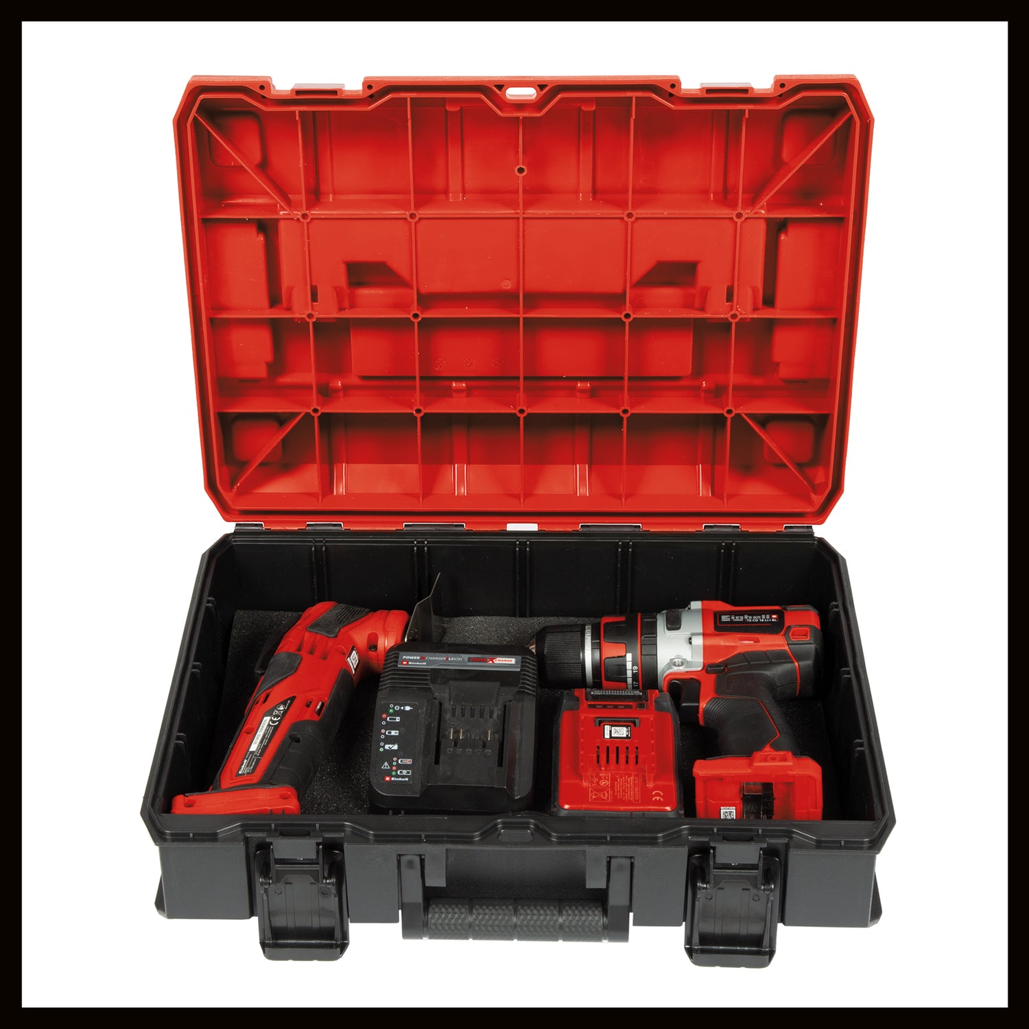 Eredeti Einhell E-Case SF rendszertáska, max. 25 kg, univerzális tárolás és szállítás szerszámok és tartozékok számára, egymásra rakható, összekapcsolható, habszivacs betéttel együtt
