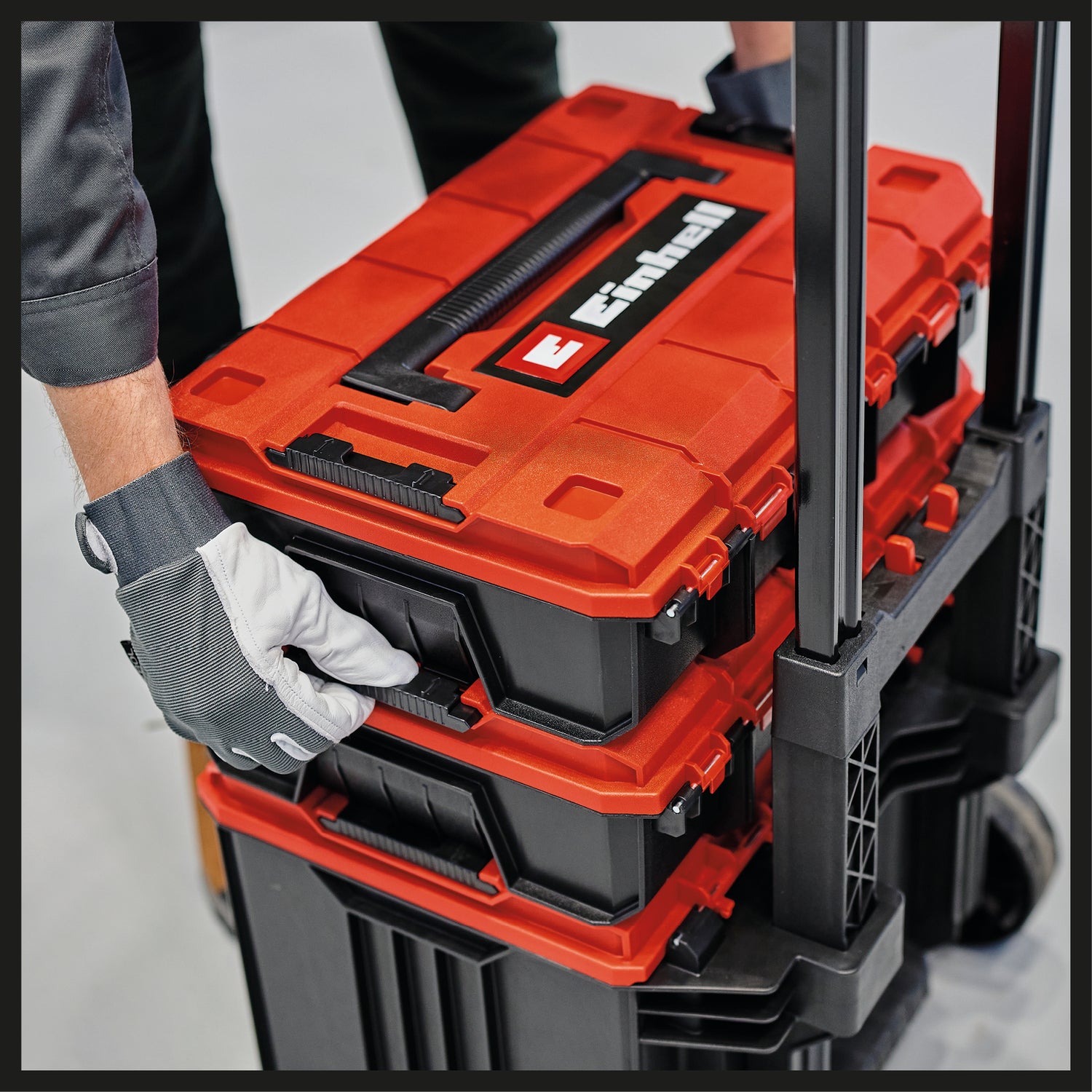 Eredeti Einhell E-Case L rendszertáska (max. 120 kg, univerzális tárolás és szállítás tartozékok és szerszámok számára, egymásra rakható, összekapcsolható)