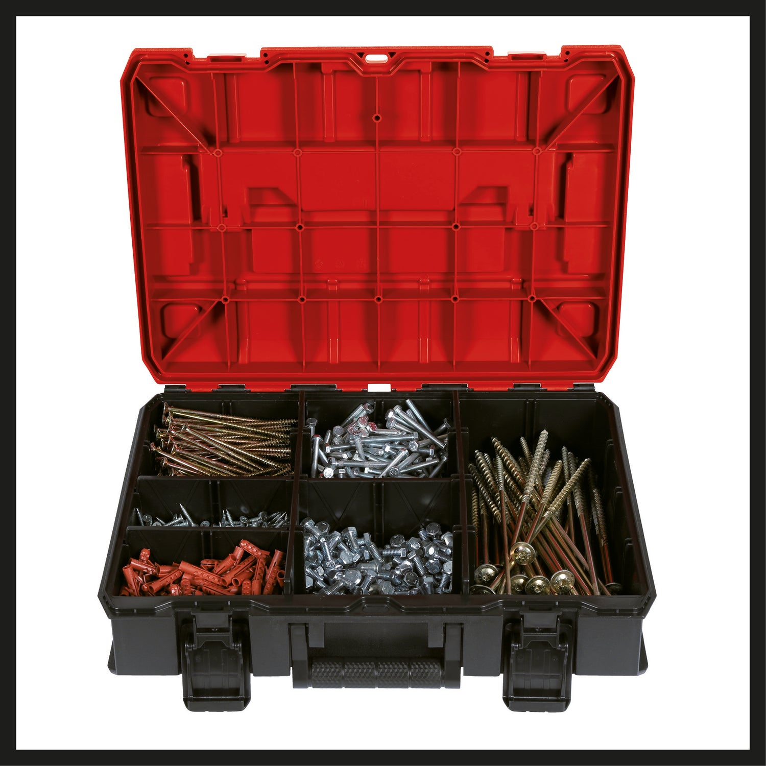 Einhell E-Case SF rendszerdoboz (univerzális tároláshoz, külső méretek 44x32x13 cm, max. 25 kg teherbírás, cseppálló, egymásra rakható, habszivacs betéttel és ráccsal)