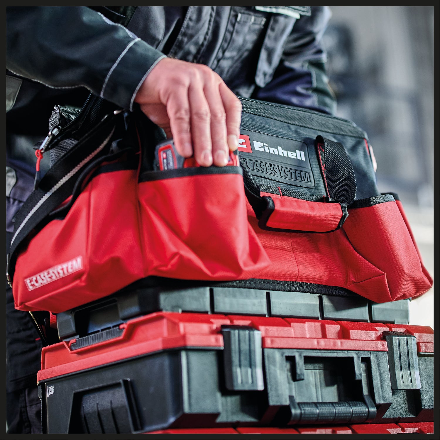 Eredeti Einhell E-Case táska, maximum 30 kg, egymásra rakható, zárral, kombinálható az Einhell E-Case rendszerrel, szerszámok és tartozékok tárolására és szállítására