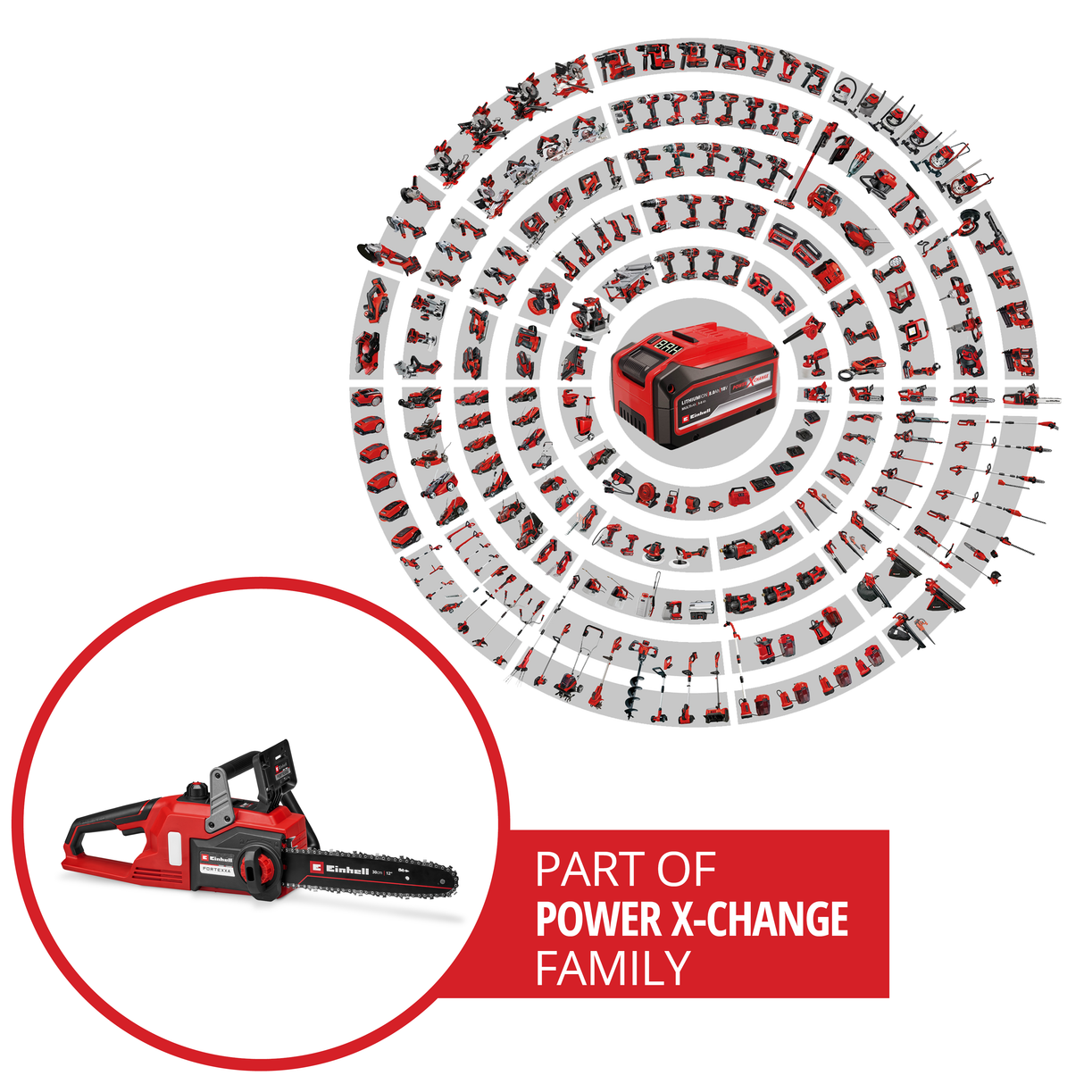 Drujba electrica / Fierastrau cu lant pe acumulator Einhell FORTEXXA 18/30 Power X-Change, Li-Ion, 18V, motor fara perii, lama de 30 cm, max. 4.300 min-1, fara acumulator si incarcator
