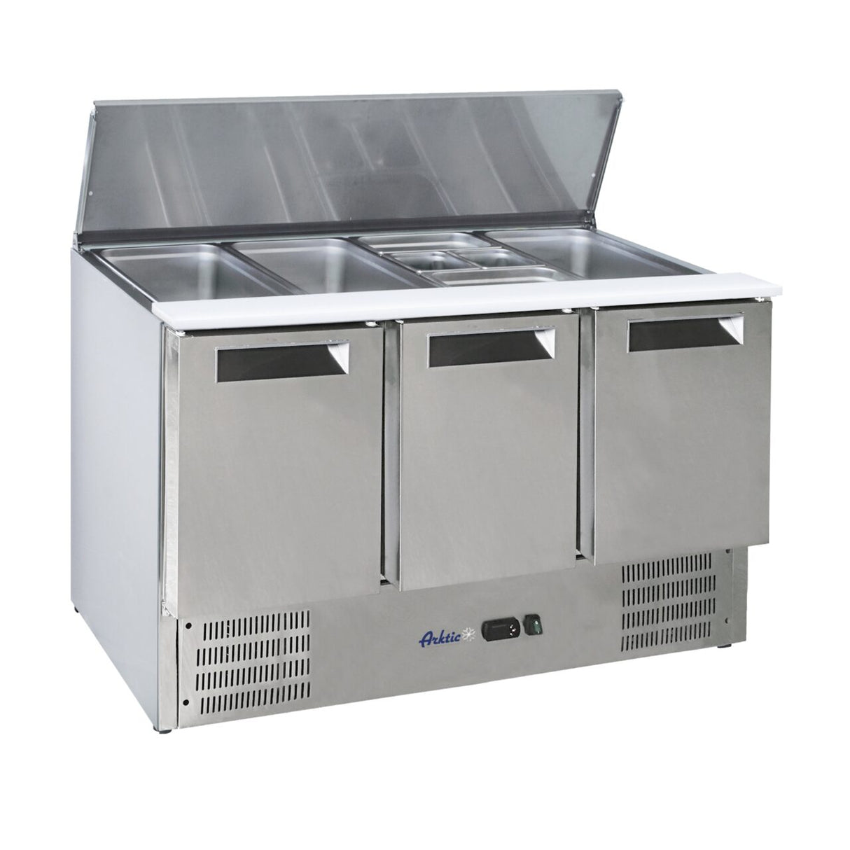 Masa rece cu 3 usi pentru salata cu capac rabatabil Hendi by Arktic, 1365x700x(H)860 mm,