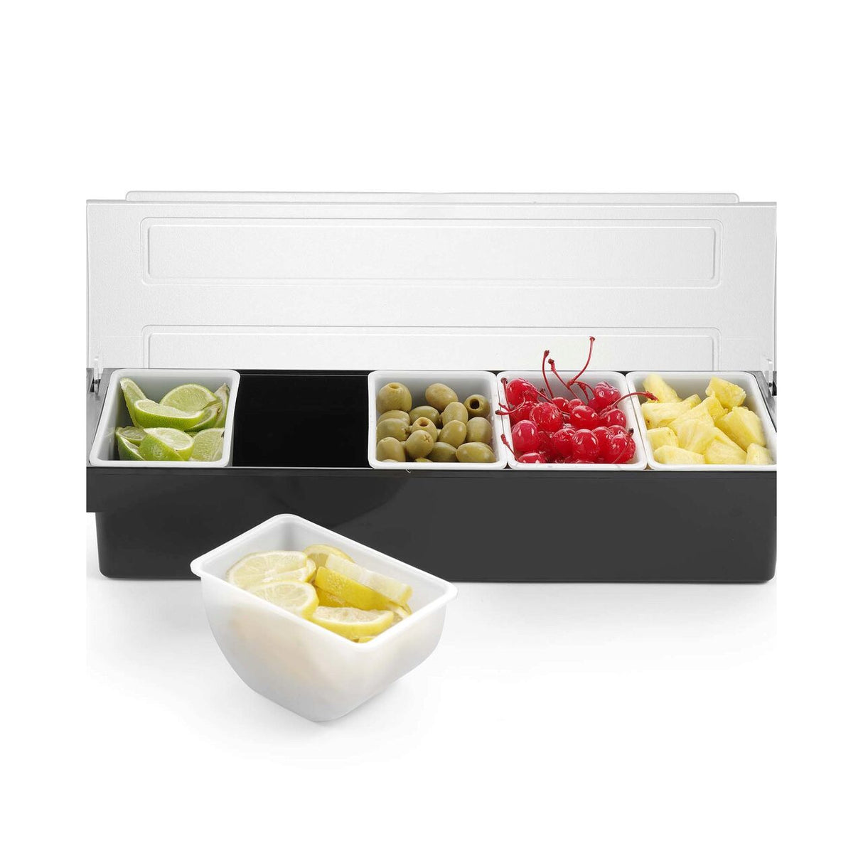 Cutie ingrediente bar / pizza, 5 compartimente, cu capac, 495x160x(H)100 mm, Hendi, plastic ABS