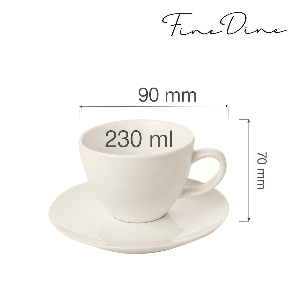 Ceașcă elegantă cu farfurioară pentru ceai și cafea Fine DIne, Crema 230 ml