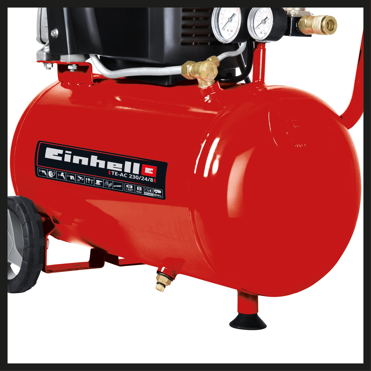 Compresor Einhell TE - AC 230/24/8, 1500 W, max. 8 bar, rezervor de 24 l, putere de aspirare 230 l/min, turatie motor 2850 rpm, reductor de presiune, 2 manometre, lubrifiere cu ulei Einhell - scule electrice si unelte profesionale - BricoMart