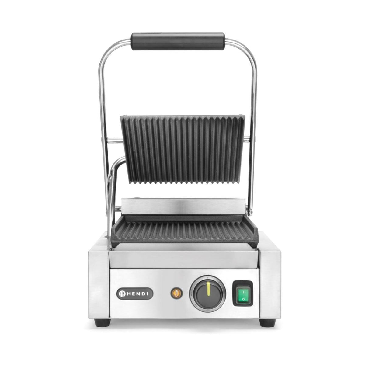 Contact grill, suprafete striate din fonta cu invelis ceramic, 1800 W, corp inox, Hendi, potrvit si pentru uz profesional