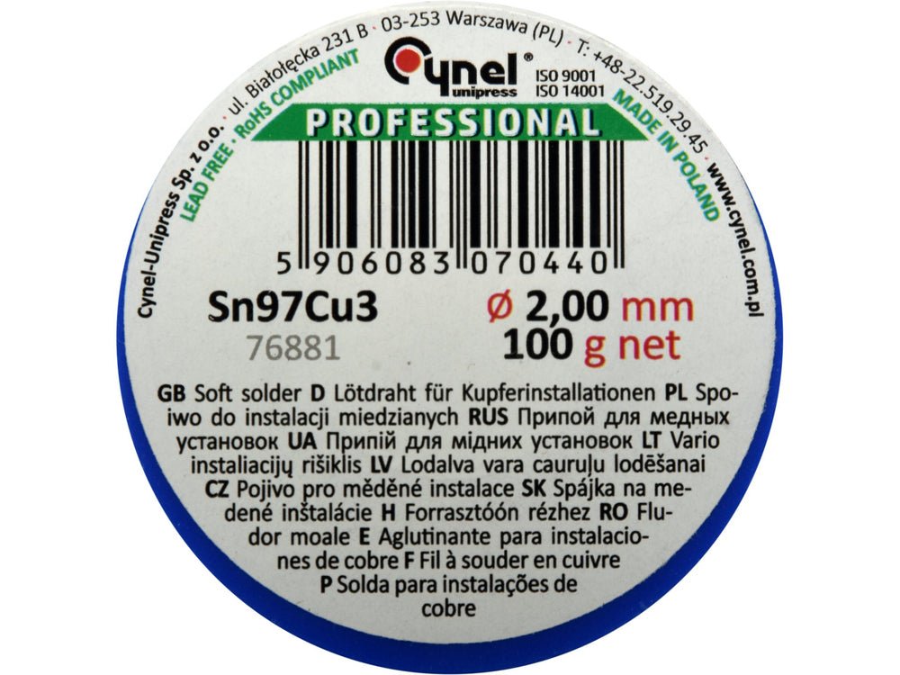 COSITOR FARA PLUMB, 2,0MM, 100G, SN97CU3 Toya 76881 Toya - scule electrice si unelte profesionale - BricoMart