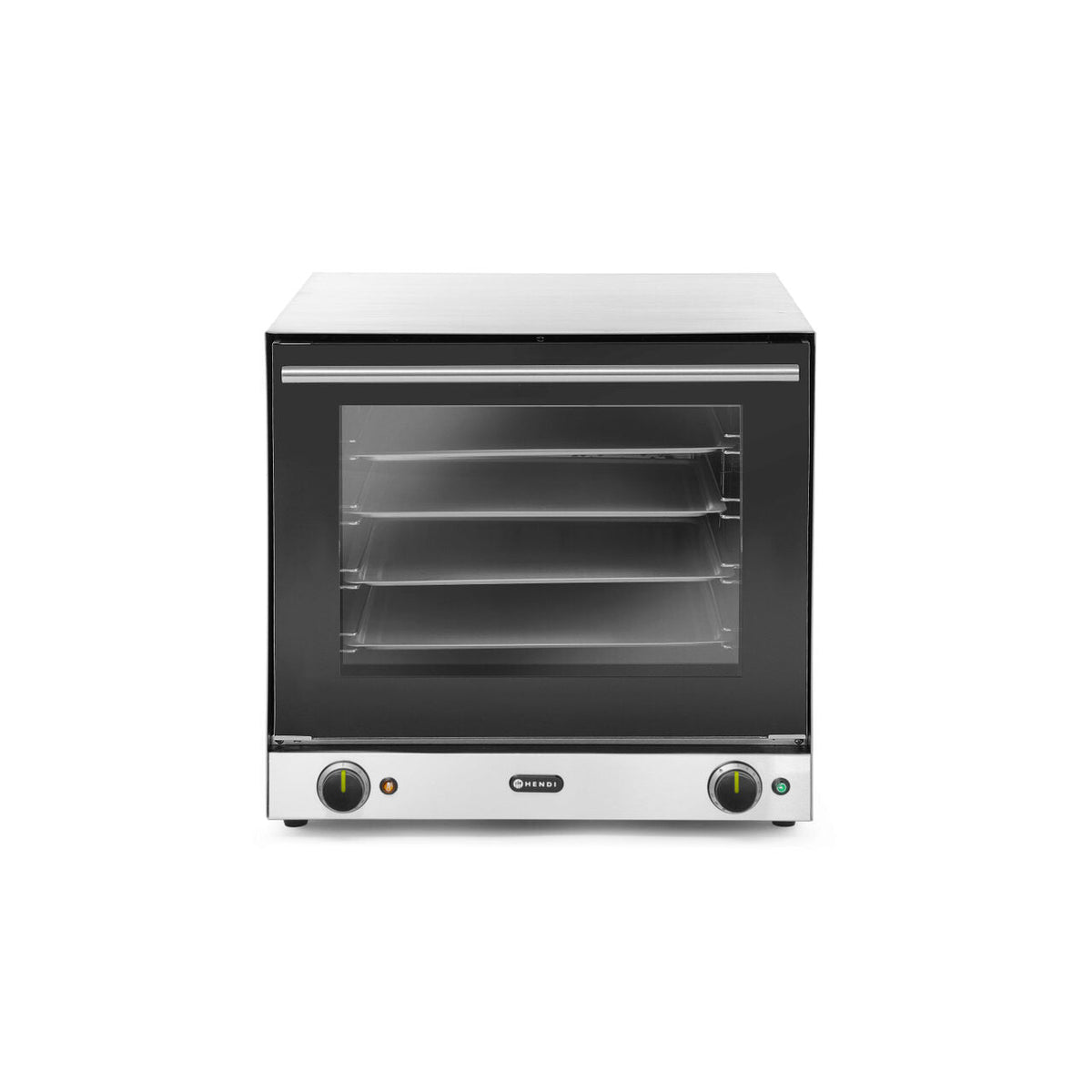Cuptor convectie Hendi H90, 4 tavi 438x315 mm incluse, 2 elemente incalzire, 2 ventilatoare, termostat reglabil 50-300 gr C, timer 0-120 min, 2670 W,595x624x(H)572mm