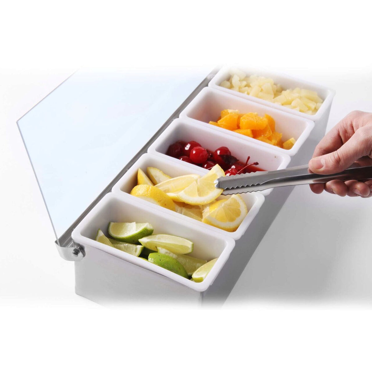 Cutie ingrediente bar / pizza, 5 compartimente, 375x140x(H)90 mm, capac transparent, Hendi