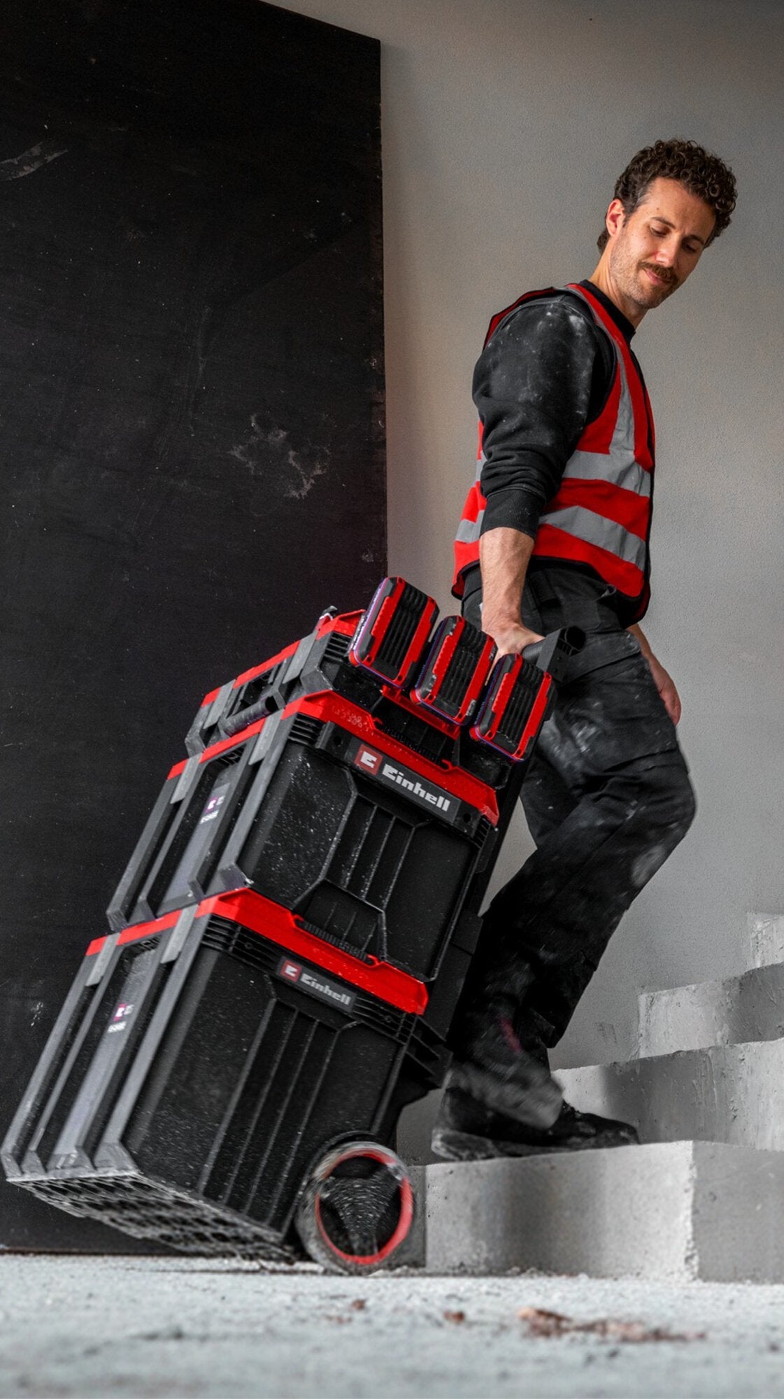 Cutii pentru scule E-Case originale Einhell, atelier rulant format din 3 genti, max. 120 kg, rezistente la praf + jet de apa, 44 x 40 x 70 cm, inclusiv sine laterale - imagine 4