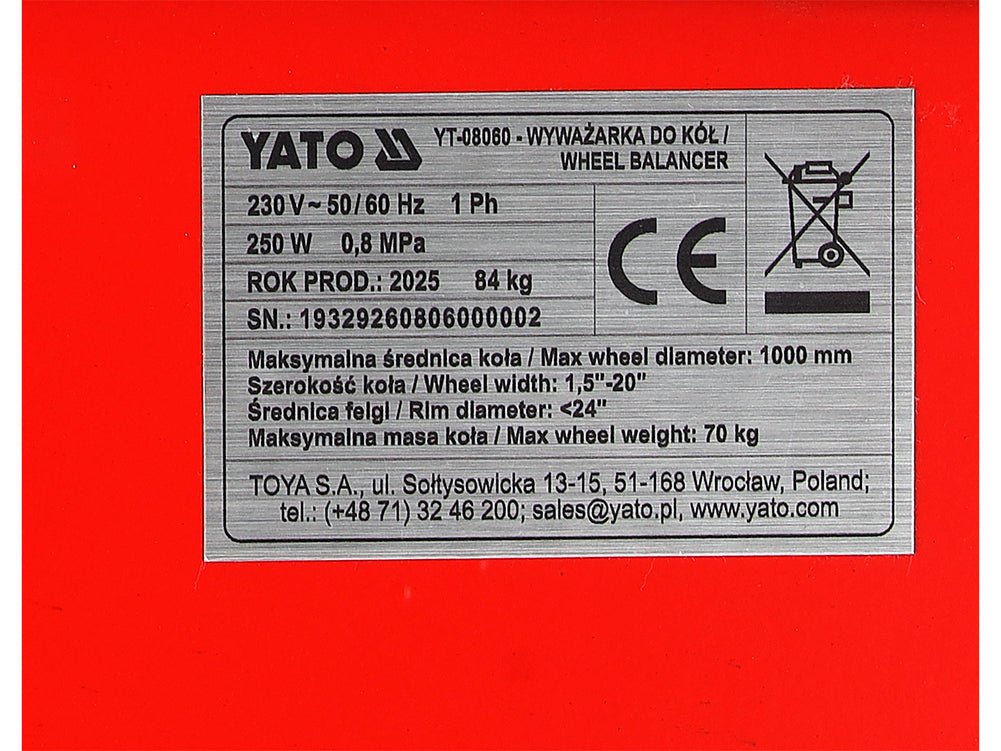 Echilibrator de roți YATO YT-08060