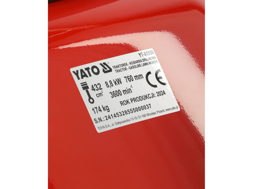 TRACTOR PENTRU TUNS IARBA PE BENZINA YATO YT-85550 , 76CM , 432CC , 170 l , 8.8 kW , 11.97 KM
