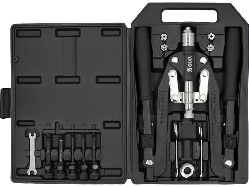 PRESĂ PENTRU NITUIT PROFESIONALA 2 ÎN 1 YATO YT-36088 , nituri: 3,2, 4, 4,8, 6, 6,4 mm  , piulițe nituibile: M4, M5, M6, M8, M10