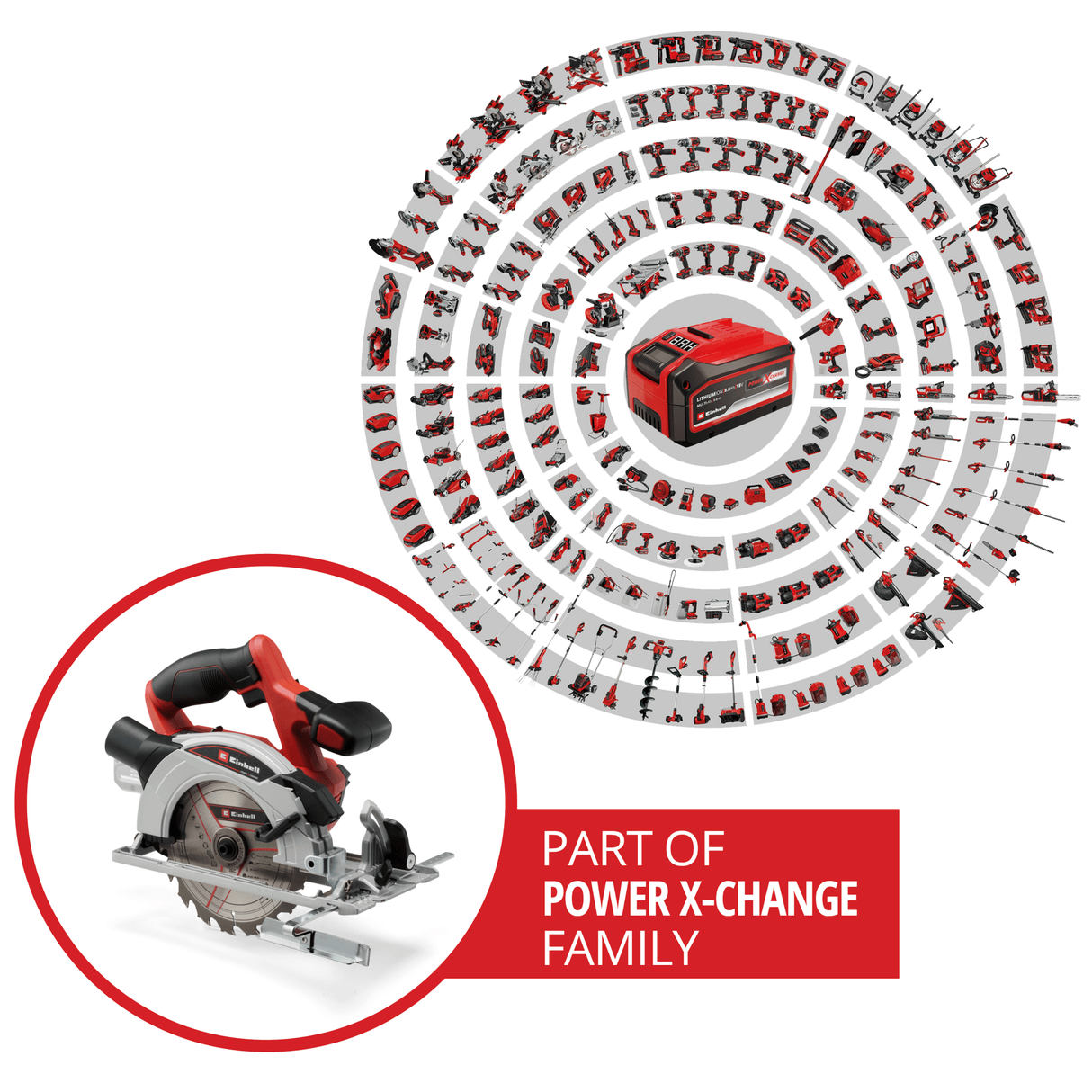 Fierastrau circular pe acumulator Einhell TE - CS 18/165 - 1 Li - Solo Power X - Change, 18 V, Li - Ion, lama de ferastrau Ø165 x Ø20 mm, reglare fara unelte a adancimii de taiere si a unghiului de inclinare, fara baterie si incarcator Einhell - scule electrice si unelte profesionale - BricoMart