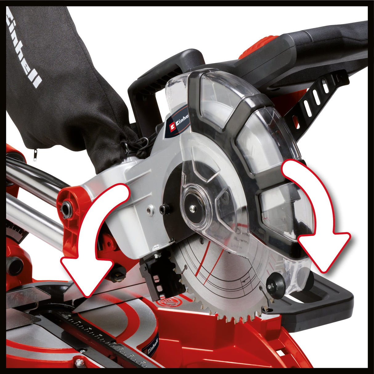 Fierastrau cu dubla tractiune, pentru taiere transversala si in unghi Einhell TC - SM 2131/2, max. 1.800 W, 4.900 rpm, functie de tractiune integrata, opritor piesa de lucru, dispozitiv de prindere, lama de Fierastrau cu varf de carbura, laser Einhell - scule electrice si unelte profesionale - BricoMart