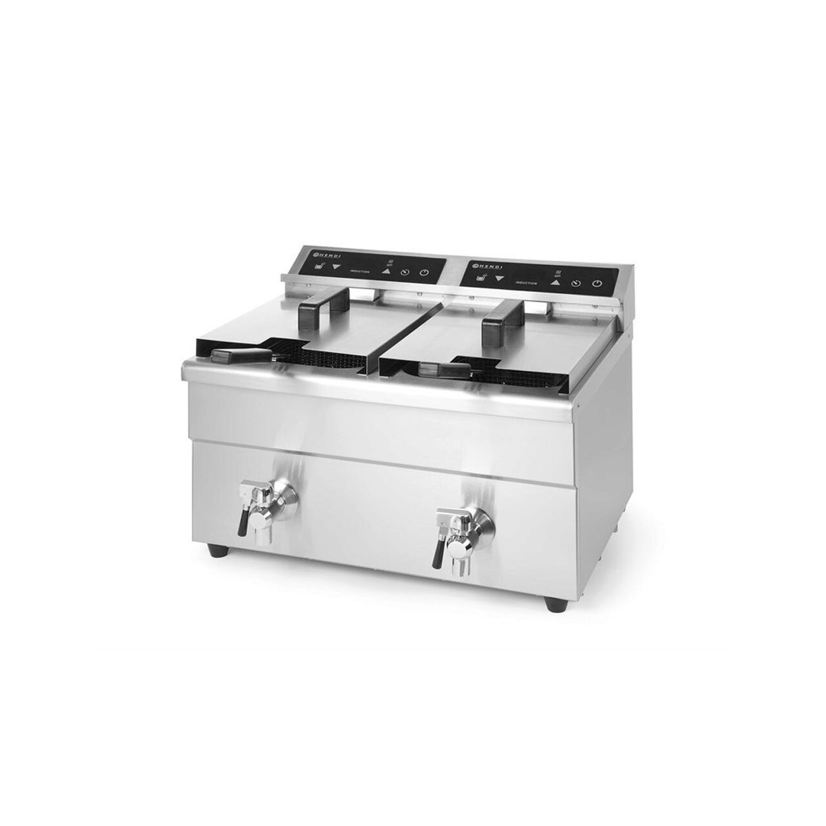 Friteuza dubla cu inductie 2x8 lt, corp inox, 2x3500W, Hendi Kitchen Line, functie boost pentru incalzire rapida, Hendi, 580x485x(H)406 mm