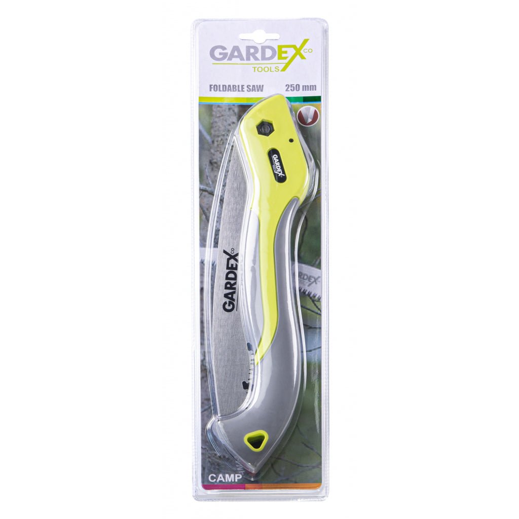 GARDEX Fierastrau pliabil CAMP 250 mm, 3D GX Fierăstrău de grădină pliabil, potrivit pentru camping Mâner TPR bimaterial Lamă de oțel japonez SK5 Dinți ascuțiți în t Gardex - scule electrice si unelte profesionale - BricoMart