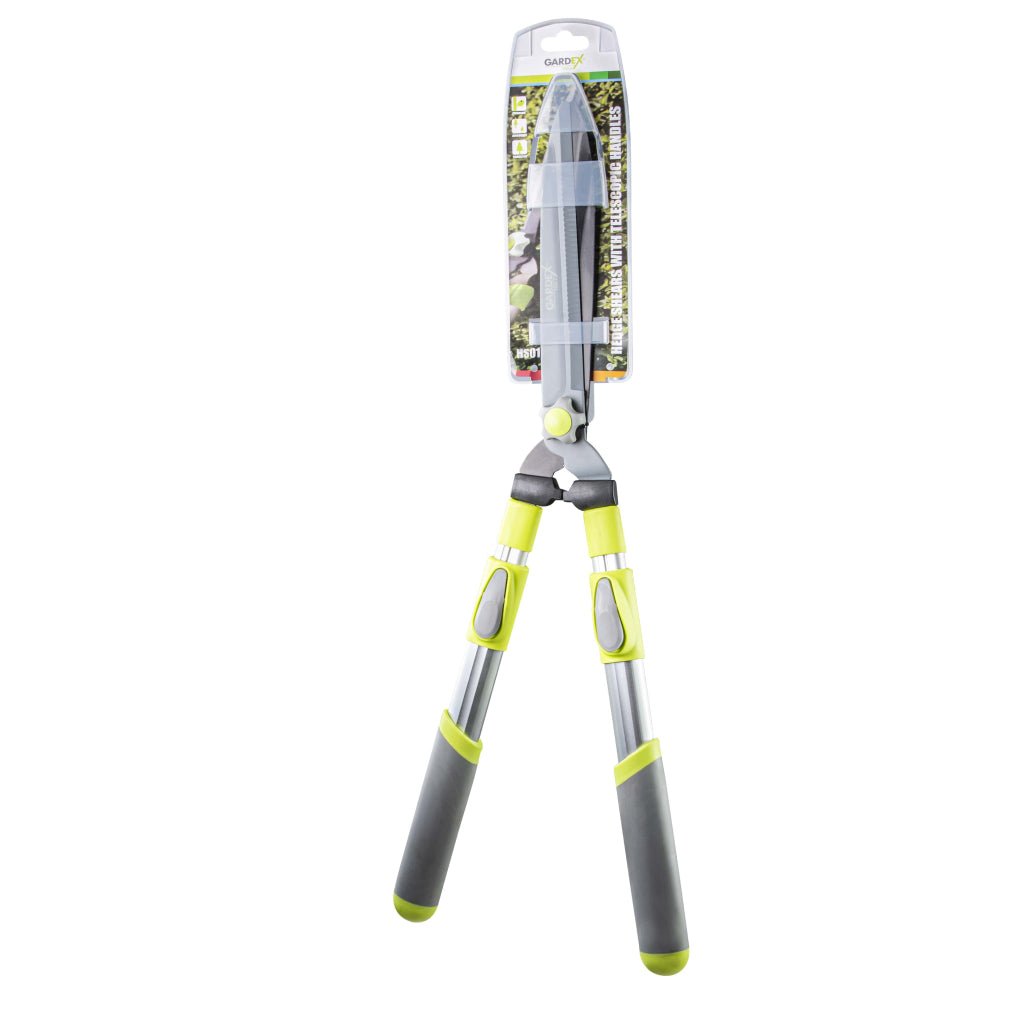 GARDEX Foarfeca pentru gard viu HS01 cu mânere telescopice GX Foarfeca pentru tufișuri cu mânere telescopice din aluminiu Lame din oțel carbon acoperite cu teflon călit Gardex - scule electrice si unelte profesionale - BricoMart