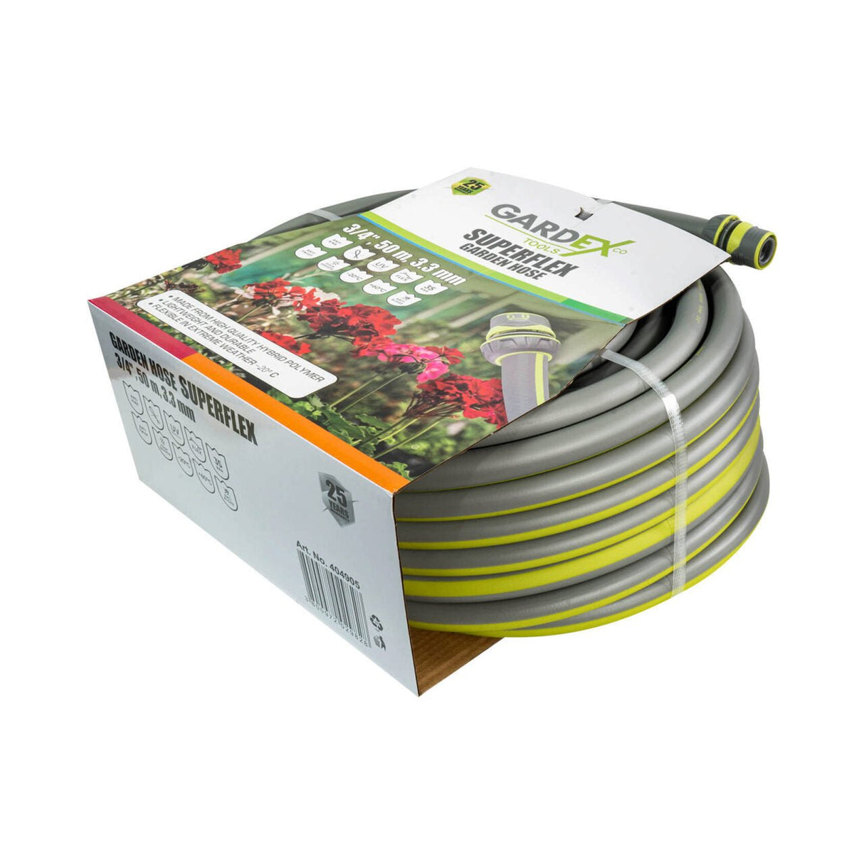 GARDEX Furtun de gradina SUPERFLEX 1", 20m GX Fabricate din polimer hibrid rezistent la temperaturi de - 20 °C la +60 °C Rezistent la o presiune maximă de 35 de bari F Gardex - scule electrice si unelte profesionale - BricoMart