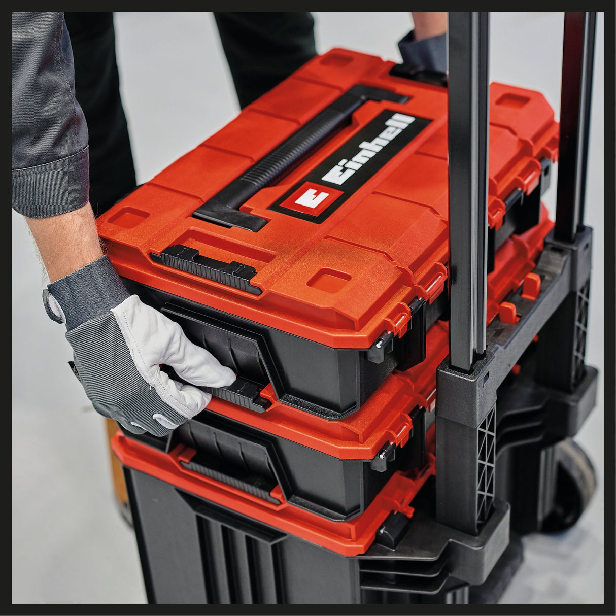 Geanta de sistem originala Einhell E - Case L (max. 120 kg, depozitare si transport universal de accesorii si unelte, stivuibila, conectabila) Einhell - scule electrice si unelte profesionale - BricoMart