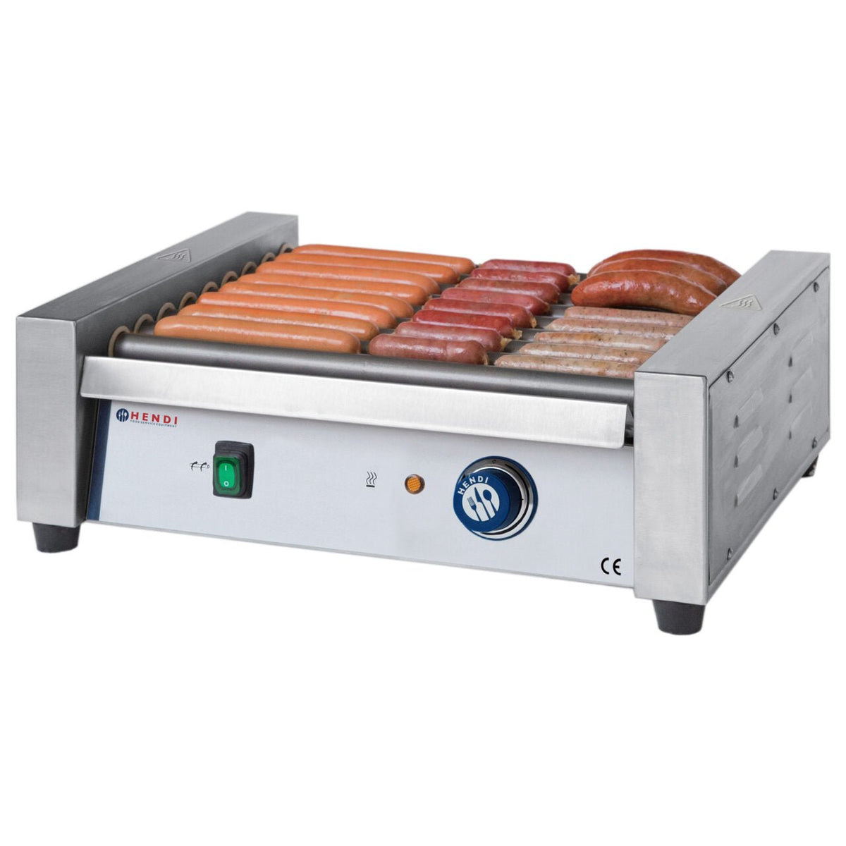 Grill tip rola pentru carnati, Inox, cu 7 role de latime 42 cm, 740 W, Hendi, strad anti-aderent, temperatura reglabila pana la 150 C