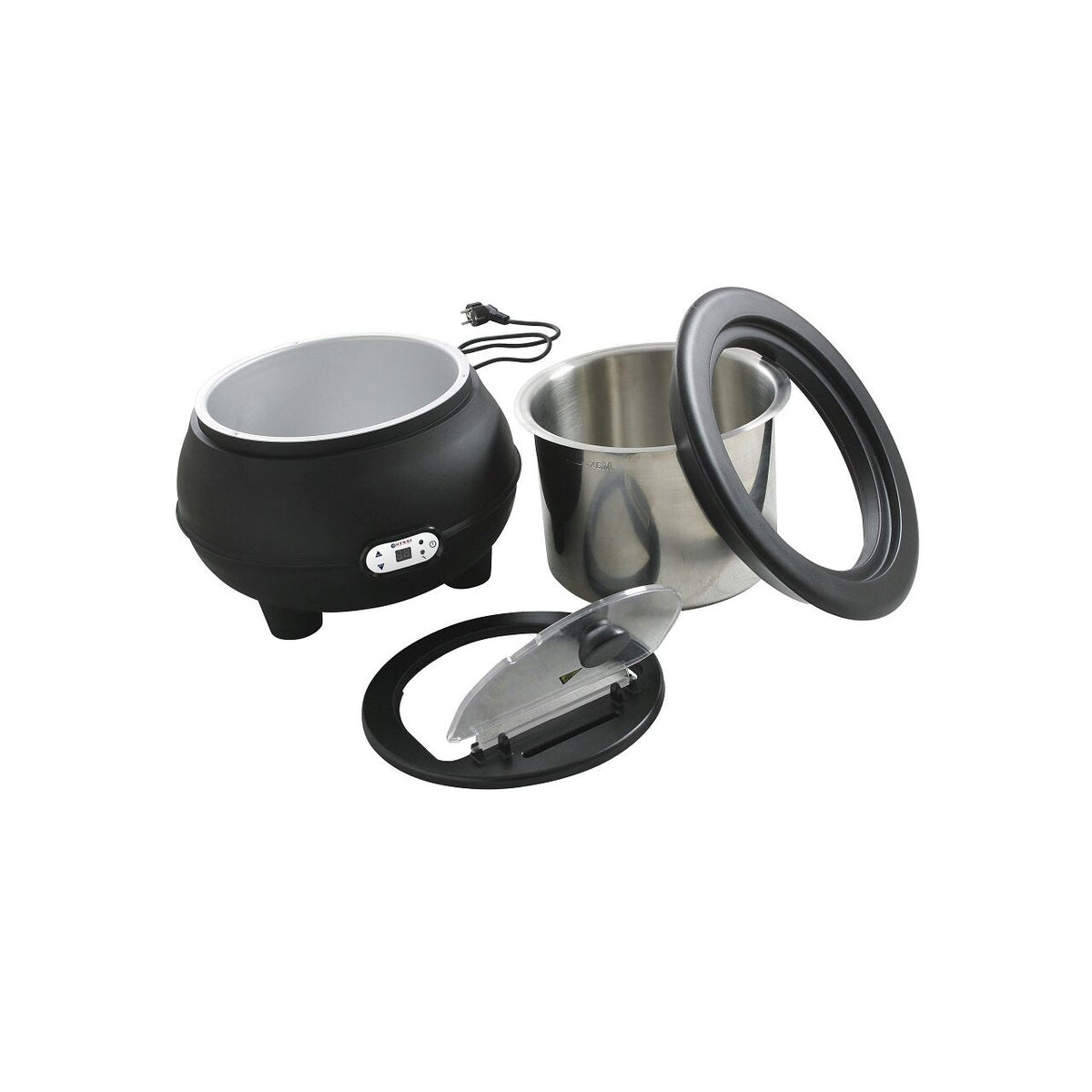 Incalzitor supa, electric, 450 W, 8 litri, izoltat termic, vas supa din inox 18/8, vas apa din aluminiu, termostat reglabil, panou digital, alarma nivel scazut de apa, 370x(H)300 mm