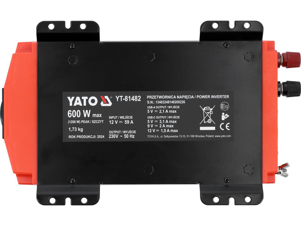 INVERTOR TENSIUNE 12V/230V 600W Yato YT - 81482 - 1200W Yato - scule electrice si unelte profesionale - BricoMart