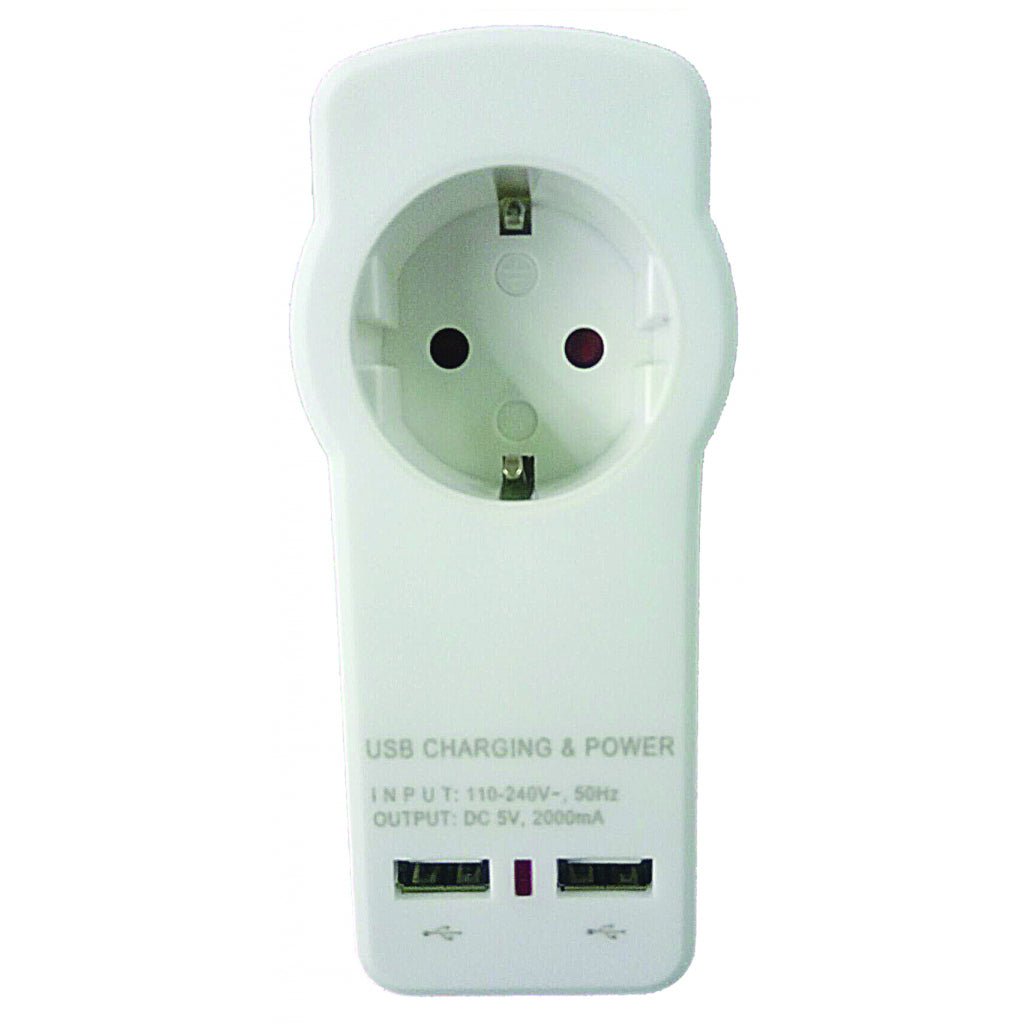 MAKALON Adaptor priza Schuko cu incarcator 2xUSB 2.1A MK Corp alb 2 iesiri USB Makalon - scule electrice si unelte profesionale - BricoMart