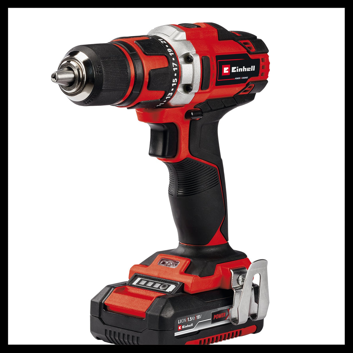 Masina de gaurit si insurubat (bormasina) pe acumulator Einhell TE - CD 18/40 Li, 2x1,5 Ah Power X - Change litiu - ion, 40 Nm, angrenaj cu 2 trepte, completa cu doua baterii PXC de 1,5 Ah si incarcator Einhell - scule electrice si unelte profesionale - BricoMart
