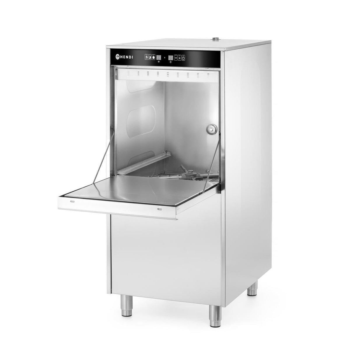 Masina de spalat vase, 50x60, electronica, cu dozator de detergent si pompa de scurgere, 400V, HENDI, 400V/7100W, 595x730x(H)1340mm