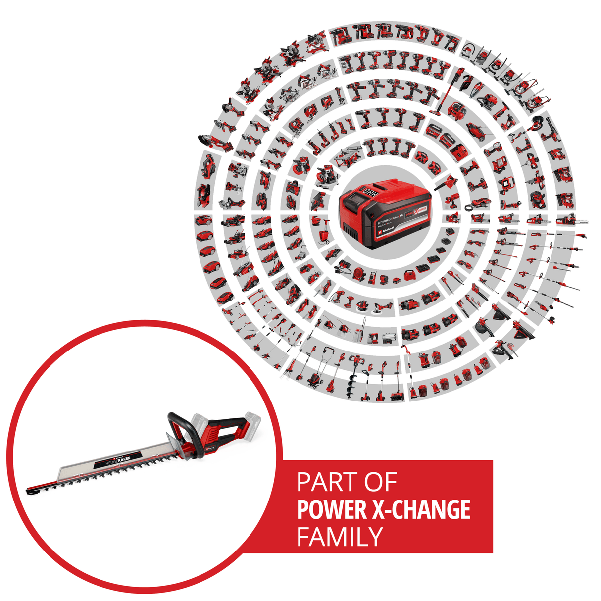 Masina de tuns gard viu pe acumulator Einhell GE - CH 36/61 Li - Solo Power X - Change (36 V, lungime de taiere 61 cm, distanta intre dinti 26 mm, maner rotativ, incl. colector de resturi, fara acumulator Einhell - scule electrice si unelte profesionale - BricoMart