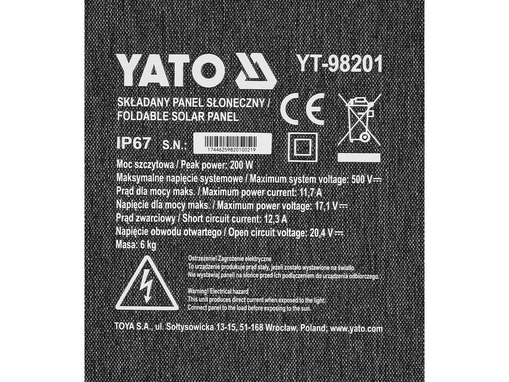 Panou solar pliabil 200 W 4 în 1 YATO YT-98201
