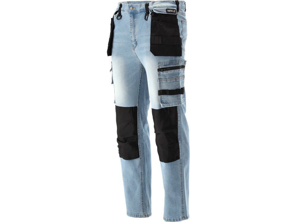 PANTALONI DE LUCRU JEANS ALBASTRU, CU ELASTAN, MARIMEA M Yato YT - 79071 - 325 g, rezistent Yato - scule electrice si unelte profesionale - BricoMart