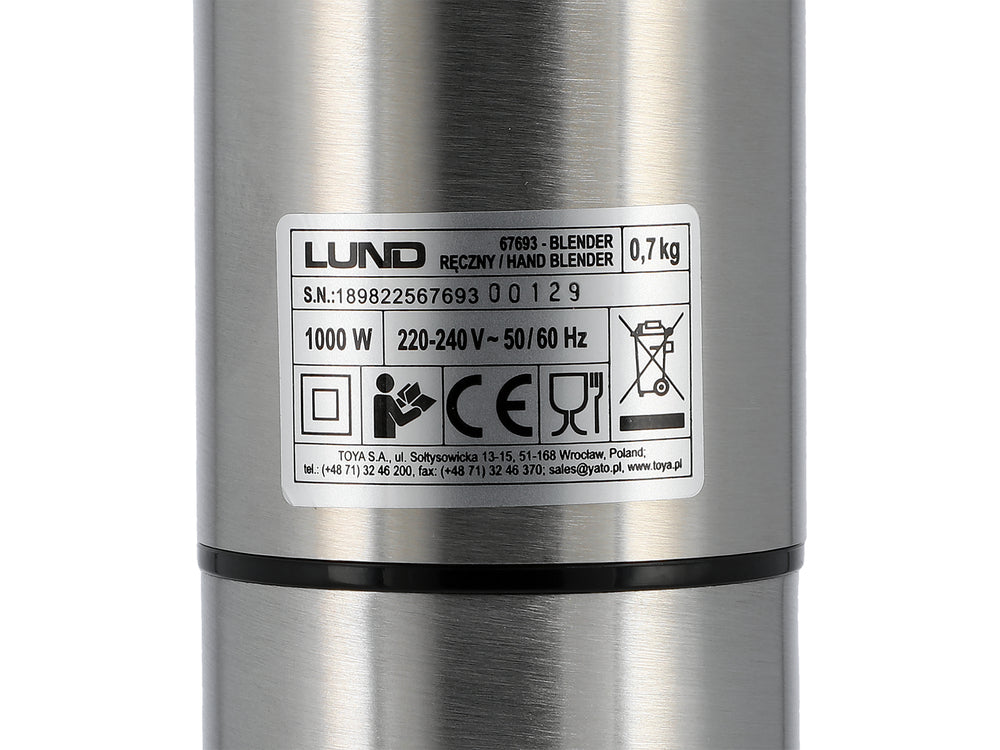 BLENDER DE MÂNĂ Lund 67693 , 1000W 6 ÎN 1 , 1000 W , 12 viteze , turbo