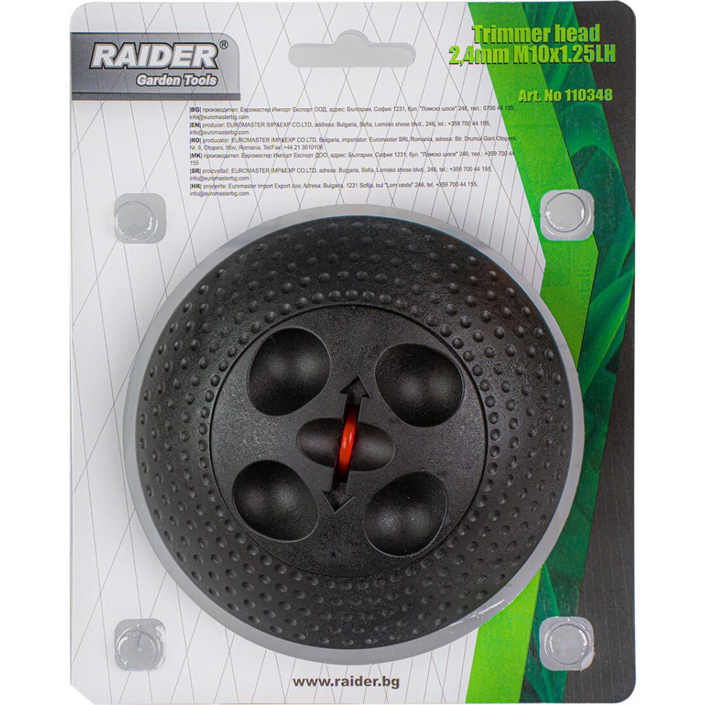 RAIDER Cap de motocoasa 2,4mm M10x1.25LH PA RD Fit M10x1.25LH: Capl fără bobină Firul este fabricat din poliamida, care asigura durabilitate si rezistenta la uzura Dia Raider - scule electrice si unelte profesionale - BricoMart