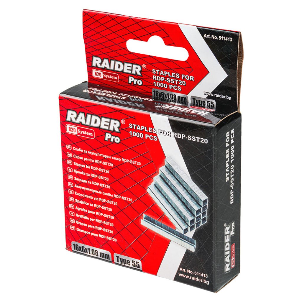 RAIDER Capse RDP - SST20 16x6x1.08mm Tip 55 1000buc Potrivit pentru RDP - SST20 Capse galvanizate Galvanizate la cald Raider - scule electrice si unelte profesionale - BricoMart