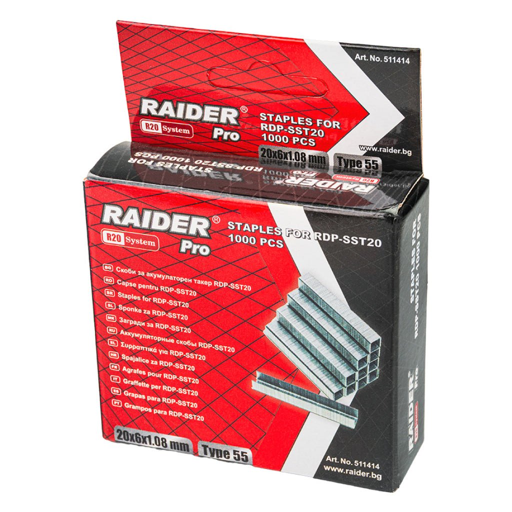 RAIDER Capse RDP - SST20 20x6x1.08mm Tip 55 1000buc Potrivit pentru RDP - SST20 Capse galvanizate Galvanizate la cald Raider - scule electrice si unelte profesionale - BricoMart