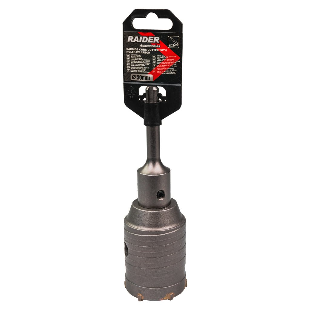 RAIDER Carota gaurire beton cu tija si burghiu 50mm SDS-plus Precizie și Control: Datorită ghidajului și construcției fiabile, carota pentru beton garantează stabilitate și precizie Raider - scule electrice si unelte profesionale - BricoMart