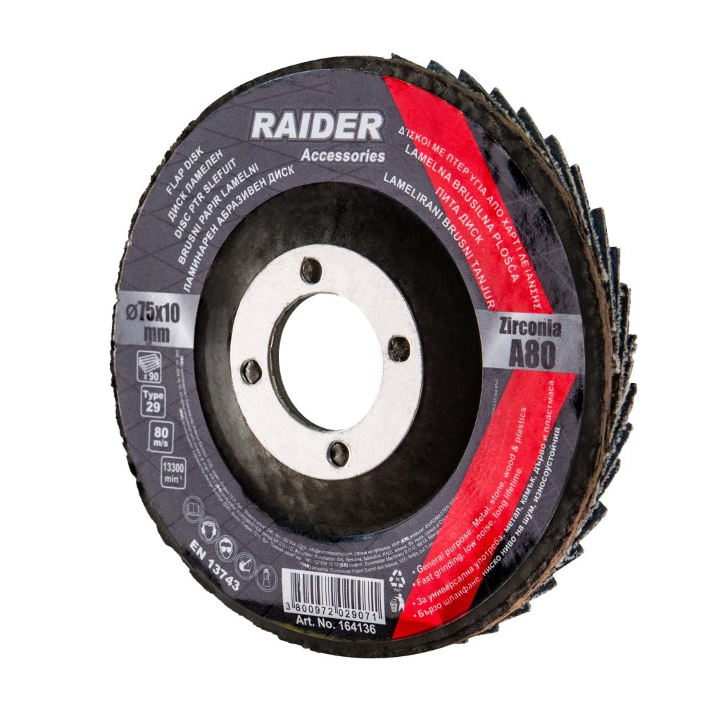 RAIDER Disc abraziv 75x10mm Zircon A-80 Extrem de potrivit pentru prelucrarea oțelului inoxidabil - inox și materiale dure, datorită rezistenței mecanice ridica Raider - scule electrice si unelte profesionale - BricoMart