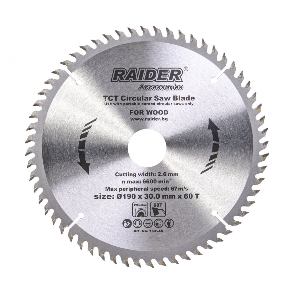 RAIDER Disc circular pentru lemn 190х60Тх30mm Potrivit pentru taierea lemnului Pastile din carburi Raider - scule electrice si unelte profesionale - BricoMart