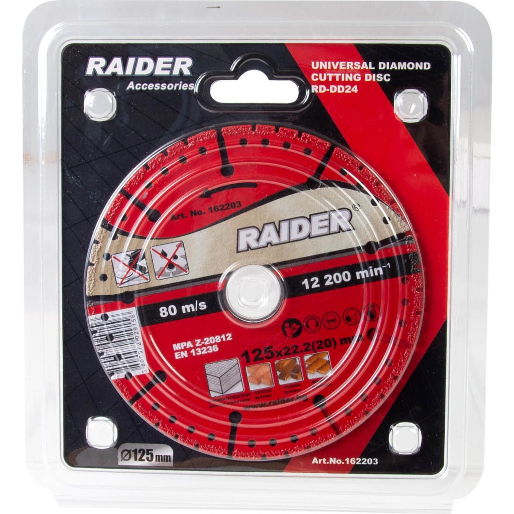 RAIDER Disc diamant. RD - DD24 Recomandat pentru tăierea șapei de beton, bordurilor, cărămizilor de clincher, betonului celular, cărămizilor de silicat Raider - scule electrice si unelte profesionale - BricoMart