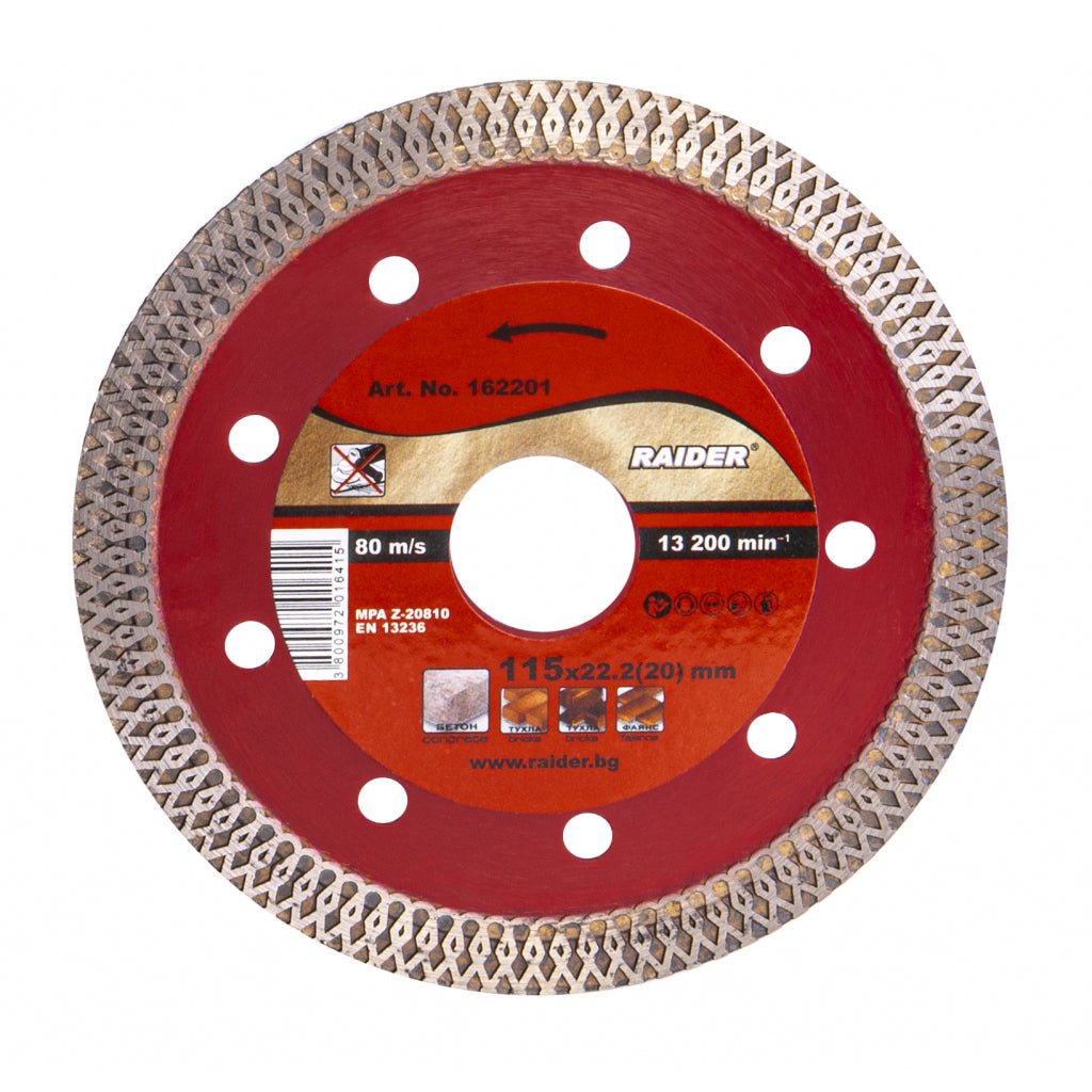 RAIDER Disc diamantat TURBO super - subtire 115x22.2 mm RD - DD21 Profil turbo special 10.5 mm Stratul de diamant Raider - scule electrice si unelte profesionale - BricoMart