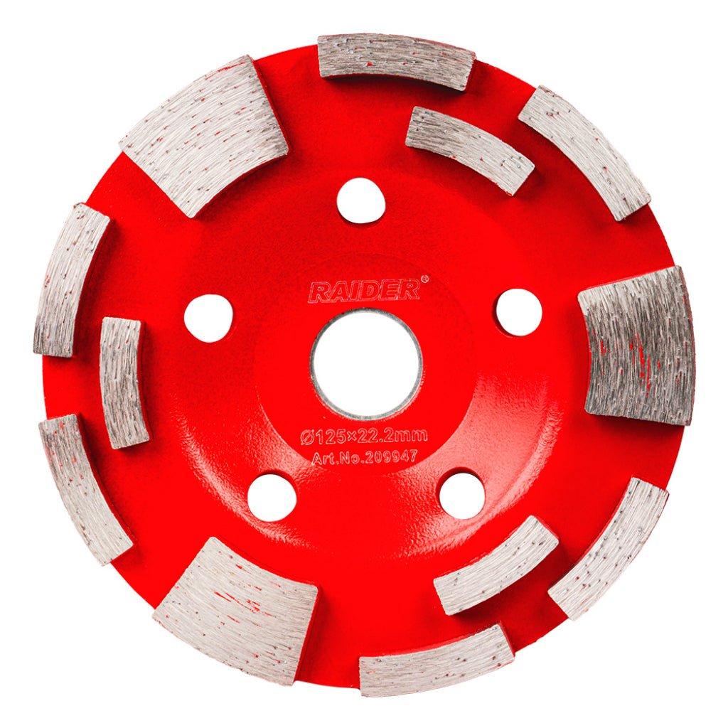 RAIDER Disc oala ptr slefuit beton 125x22.2mm "T12" Rândul dublu de segmente al discului de șlefuire diamantat combinat asigură îndepărtarea rapidă a straturilor și o șlefu Raider - scule electrice si unelte profesionale - BricoMart