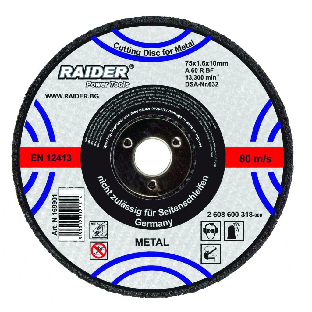 RAIDER Disc pentru taiat metal 115х1.0х22.2mm Disc pentru taierea metalelor Taietura rapida si curata Viteza periferica maxima: 80 m / s Raider - scule electrice si unelte profesionale - BricoMart
