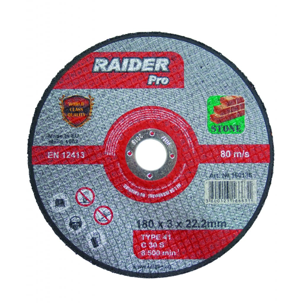 RAIDER Disc pentru taiat piatra 125х3х22.2mm RDP Disc pentru nemetale Potrivit pentru taierea pietrei Viteza periferica maxima: 80 m / s Raider - scule electrice si unelte profesionale - BricoMart