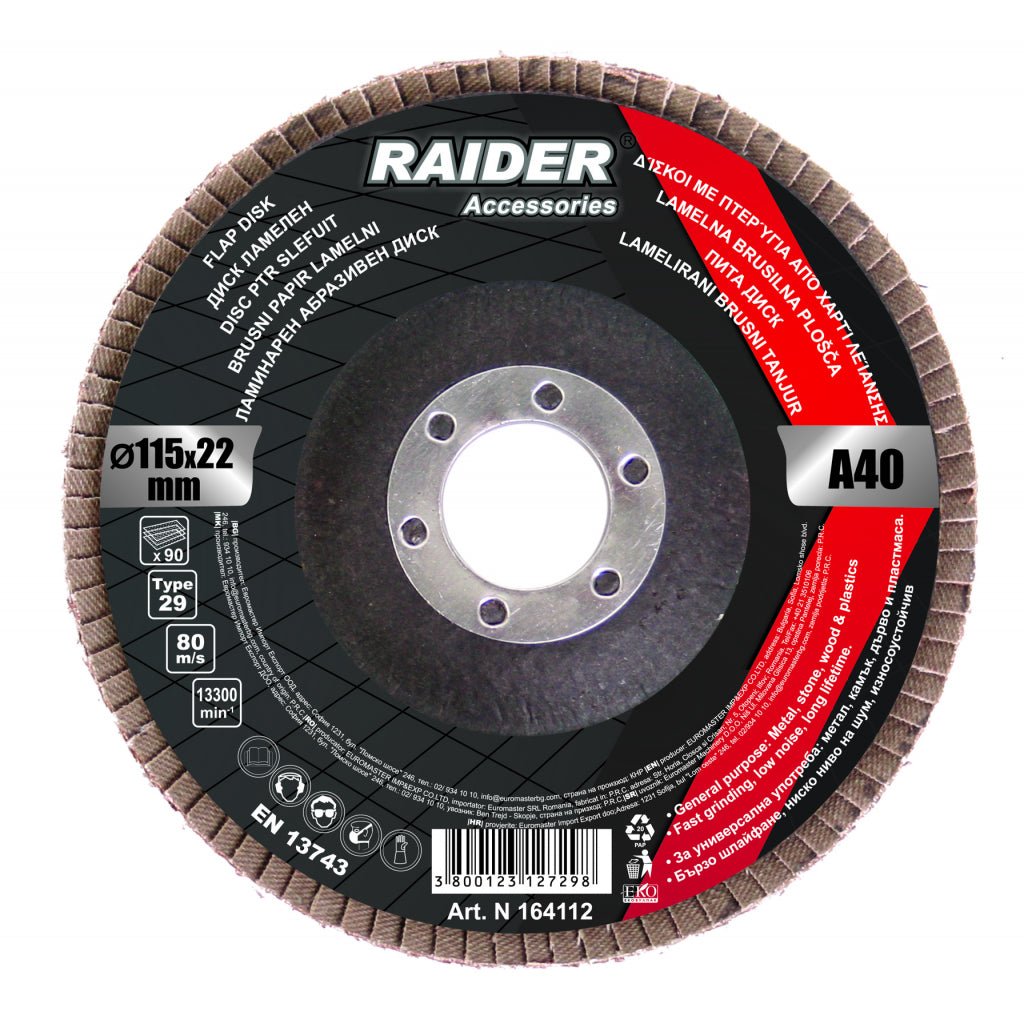 RAIDER Disc ptr slefuit 115mm А - 120 Pentru uz universal Polizare rapida, zgomot redus Rezistenta marita la uzura Raider - scule electrice si unelte profesionale - BricoMart